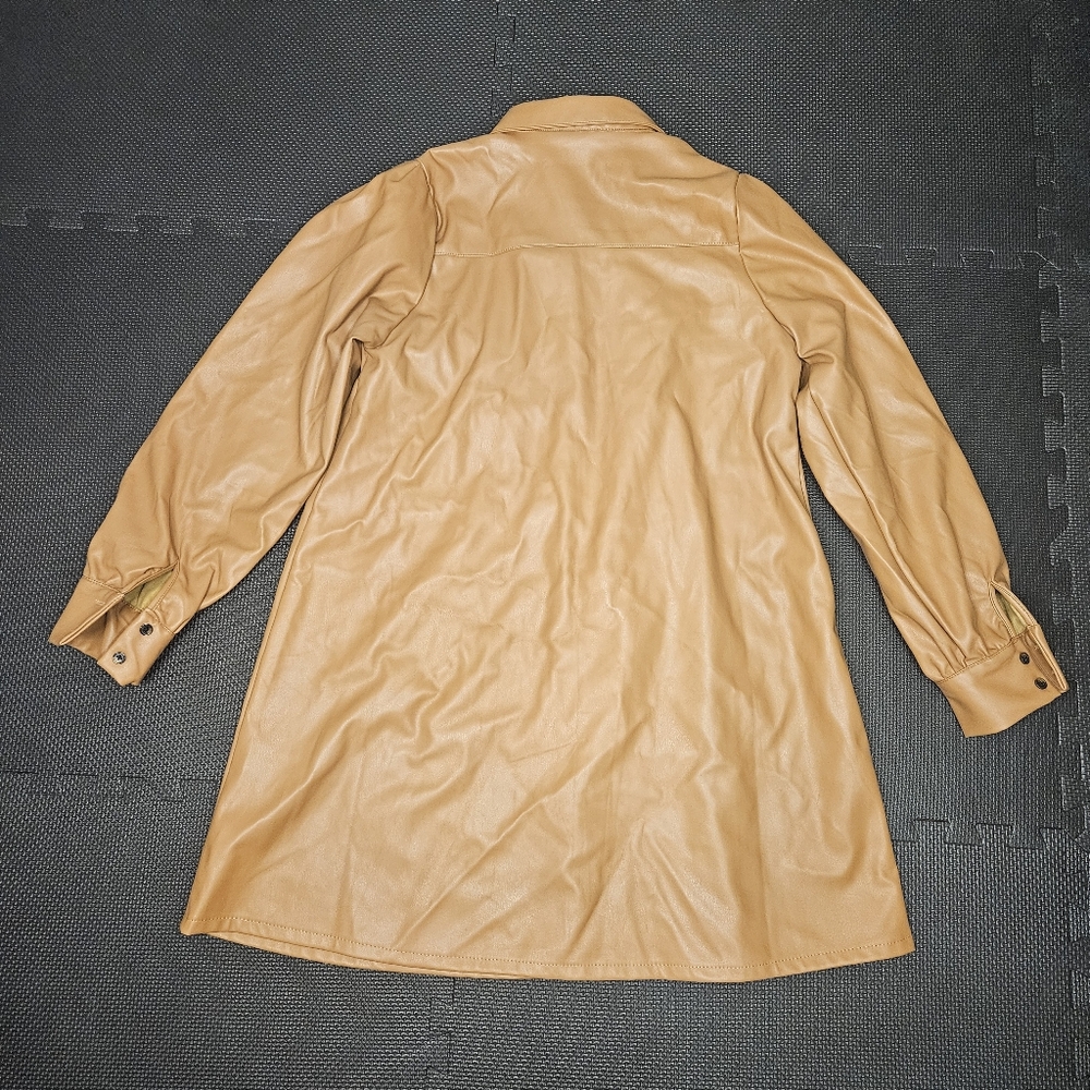 Lefties Faux Leather Tan Button Down Dress - Picture 5 of 5